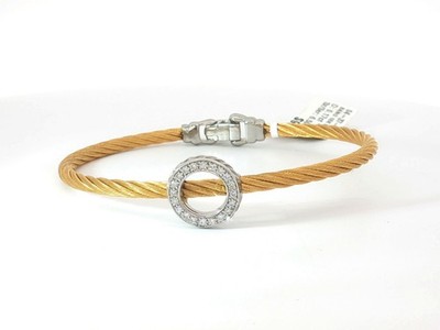 ALOR Steinless Steel & 18K Gold Dia. Set Circle Bangle/Bracelet