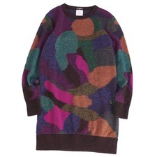 Chanel Dress P44 Knit Long Sleeve Total Pattern Wool Top Women's Used MOLO-0