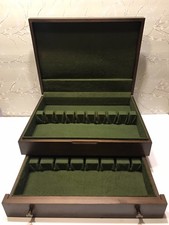 Vintage Wooden Large Silverware Flatware Chest  Box w/Drawer