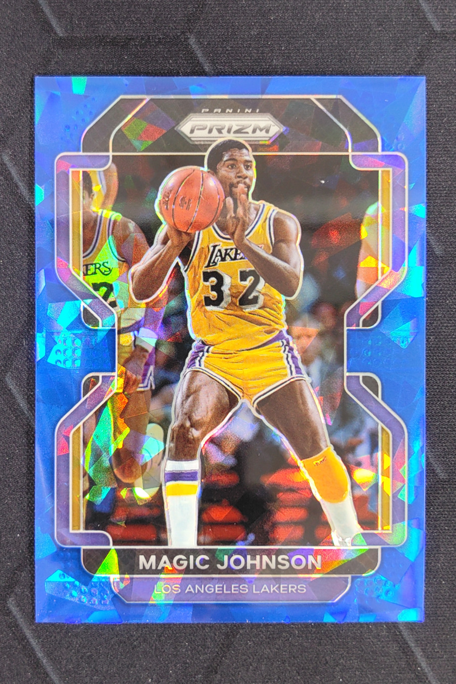 2021-22 Panini Prizm Magic Johnson Blue Cracked Ice /125 #248 Lakers