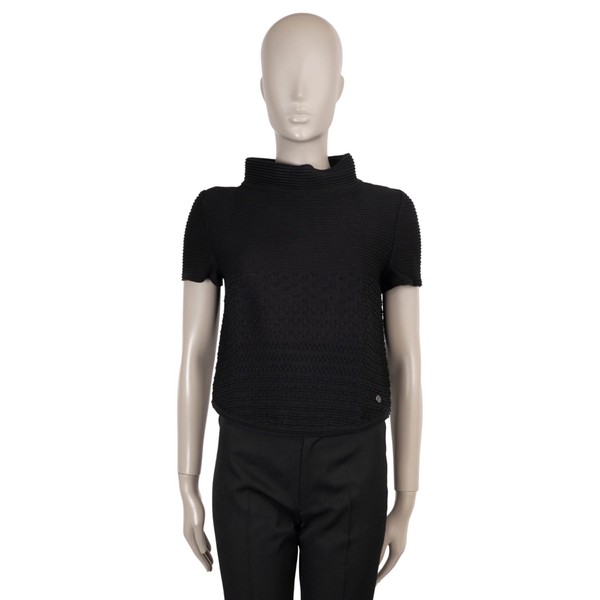 73762 authentisch Chanel schwarz Baumwolle 14S STRUKTURIERT JACQUARD STRICK Top Shirt 40 M