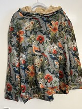 Flowers And Birds Patterned Hoodie With Teddy Bear Lining - 2XL