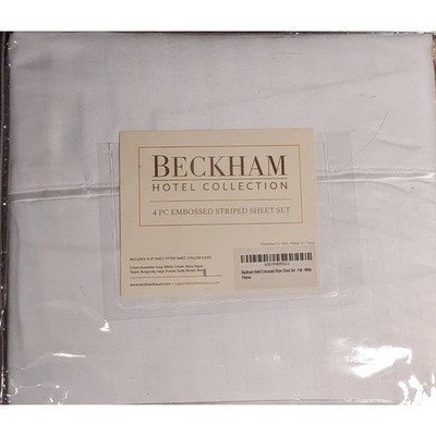 NEW Beckham Hotel Collection Embossed Striped Sheet Set White Full 4 pc