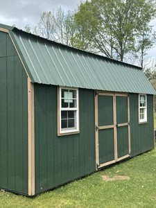 10x20 Green A-Frame Garden Shed Wood Metal Double Doors Windows Rectangular
