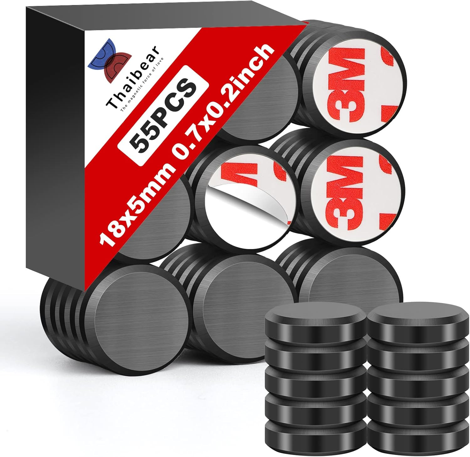 55 Pack Ceramic Craft Magnets - 18 Mm X 5 Mm - round Disc with 3M Adhesive Backi