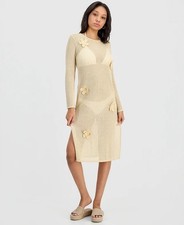 Miken Junior's Women's Crochet Tie Back Midi Cover Up Dress Gold Sz: L NWT