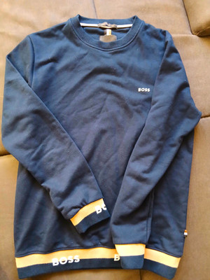 BOSS Herren Sweatshirt Blau Rundhals Langarm Logo Pullover Gr. M