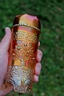 ANTIQUE FENTON ORANGE TREE CARNIVAL GLASS HATPIN HOLDER - MARIGOLD