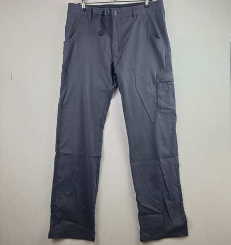 prAna Stretch Zion Hose Herren 34 grau Nylon Wandern Outdoor Reise Cargo Druckknopfsaum