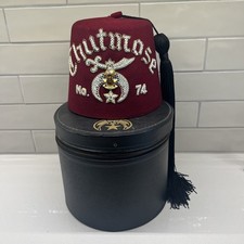 Vintage Colored Jeweled Shriners Masonic Fez Hat with Original Case