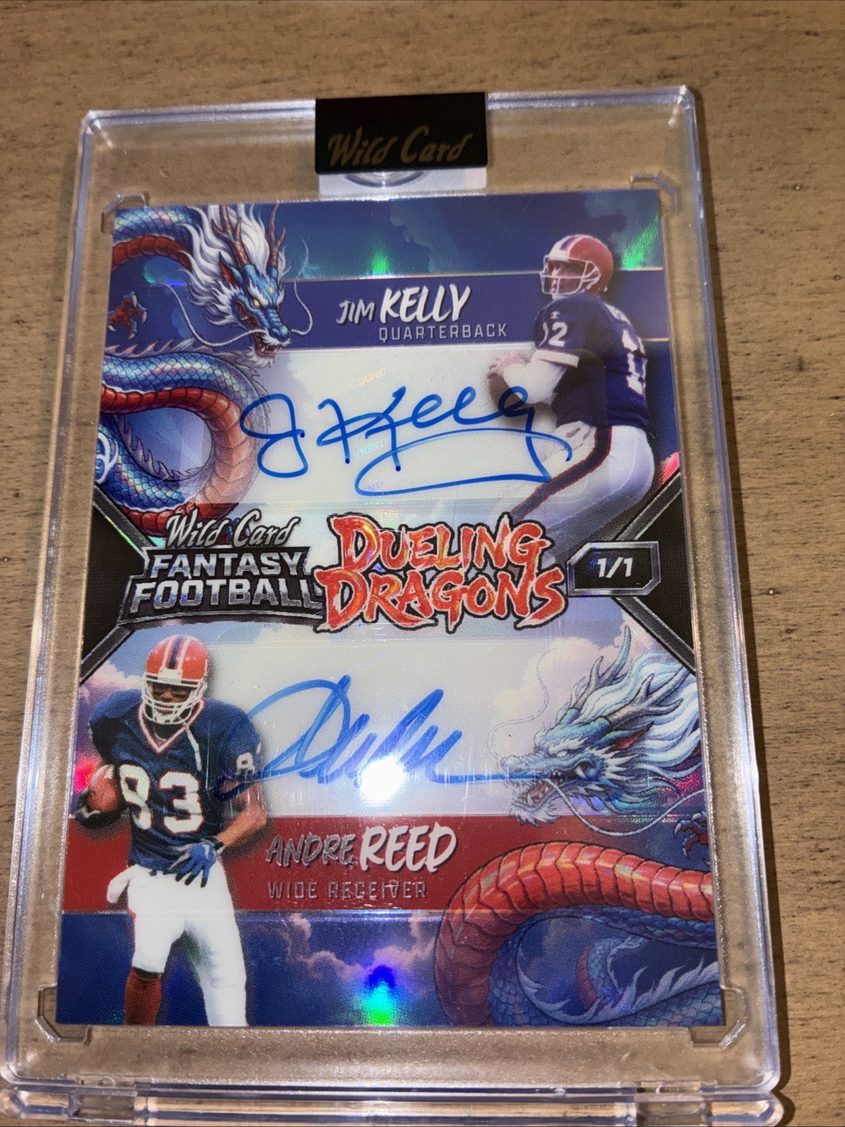 🔥 Jim Kelly Andre Reed 1/1 Dueling Dragons Dual Auto Wild Card Fantasy Football view 2