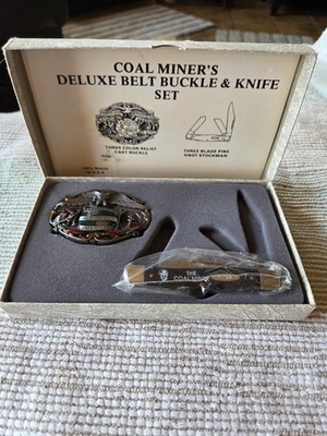 New Pine Knot Coal Miner's Blade Stockman Pocket Knife Color Cast Buckle Set USA