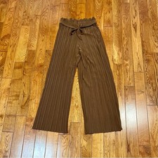 Brown Pleated Wide-Leg Pants