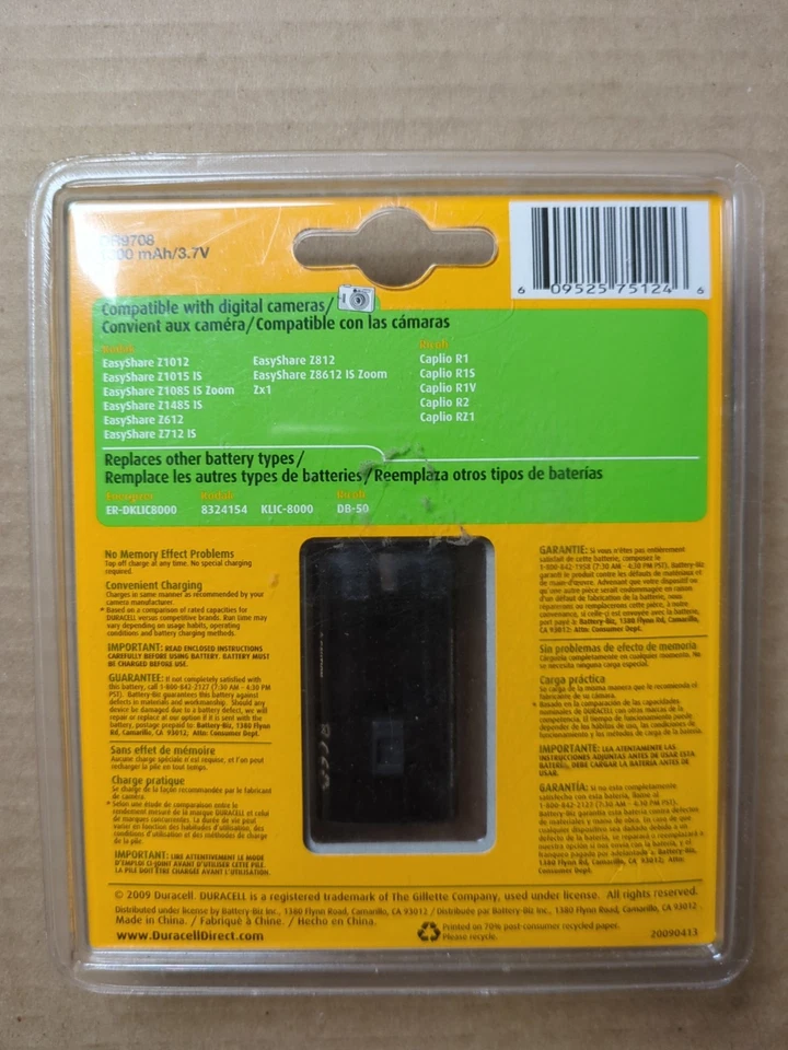Duracell DR9708 Rechargeable Battery 600mAh Digital Camera BRAND NEW SEALED NOS - Image 2 of 4
