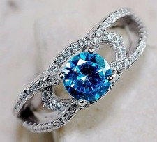 2CT Aquamarine  White Topaz 925 Solid Sterling Silver Ring Sz 6 MK1-3