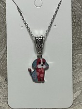 Adorable Cartoon Dog Puppy Floral Silver Enamel Bohemian Fashion Necklace 18  