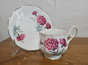 Vintage Royal Dover Bone China January Carnation Cup & Saucer Made in England