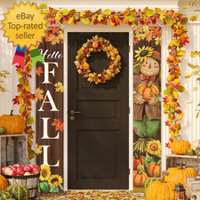 Fall Harvest Scarecrow Porch Banner Sign Autumn Front Door Decorations