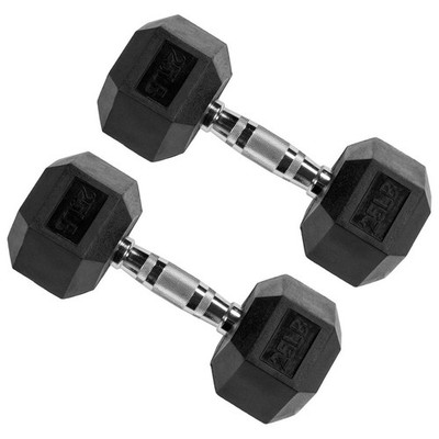 25 lb Rubber Coated Hex Dumbbells   Strength Training Barbell Weights Set of 2
