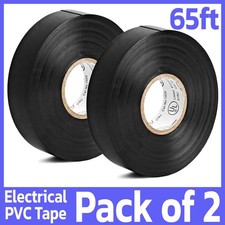 2 Pack PVC Electrical Tape 65 Feet 3/4 Black Insulated Two Rolls Vinyl Duct Tape