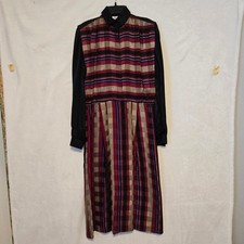 VINTAGE Francesca of Damon for Starington Silk Plaid Button Up Shirt Dress