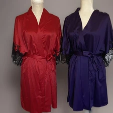 NEW!NATORI SILKY RED AND PURPLE LACE TRIMMED ROBES!/ LARGE/$320/a great gift!