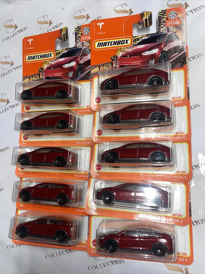Matchbox Tesla Model X RED Short Card NEW Mattel EV Lot 10 - Image 3 of 4