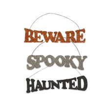 3 Bethany Lowe Halloween Glittered Tin Word Ornaments, TF8775 NWT