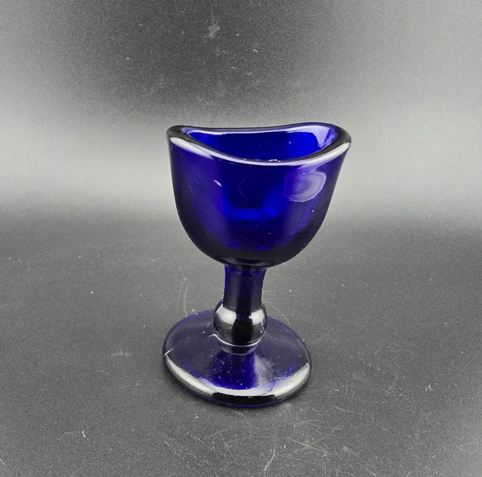 Vintage Cobalt Blue Glass Eye Wash Cup Pedestal Ocular Care Apothecary