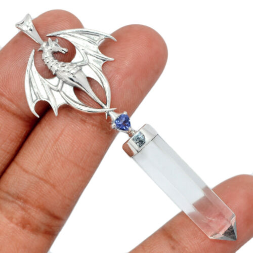 Smok - Naturalny kryształ punktowy i kyanit srebro 925 wisiorek biżuteria CP45641 - Zdjęcie 1 z 1