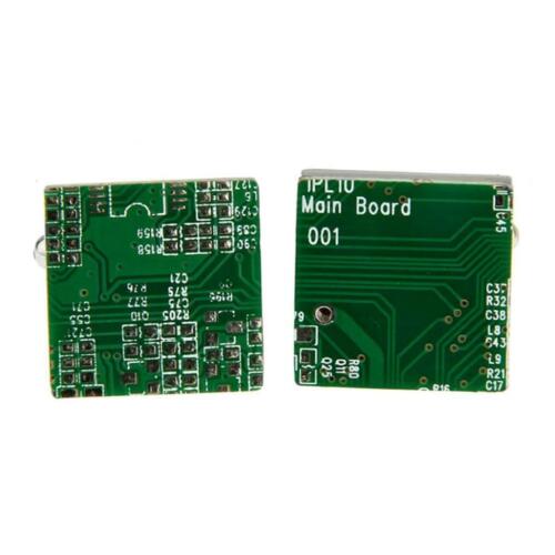 GEMELOS DE PLACA DE CIRCUITO Chip de computadora Tekkie Tech Verde Cuadrado NUEVO con BOLSA DE REGALO - Imagen 3 de 3
