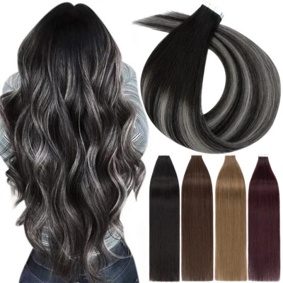 SEGO Unsichtbar Tape In Remy Echthaar Extensions Haarverlängerung 20 Tressen Balayage