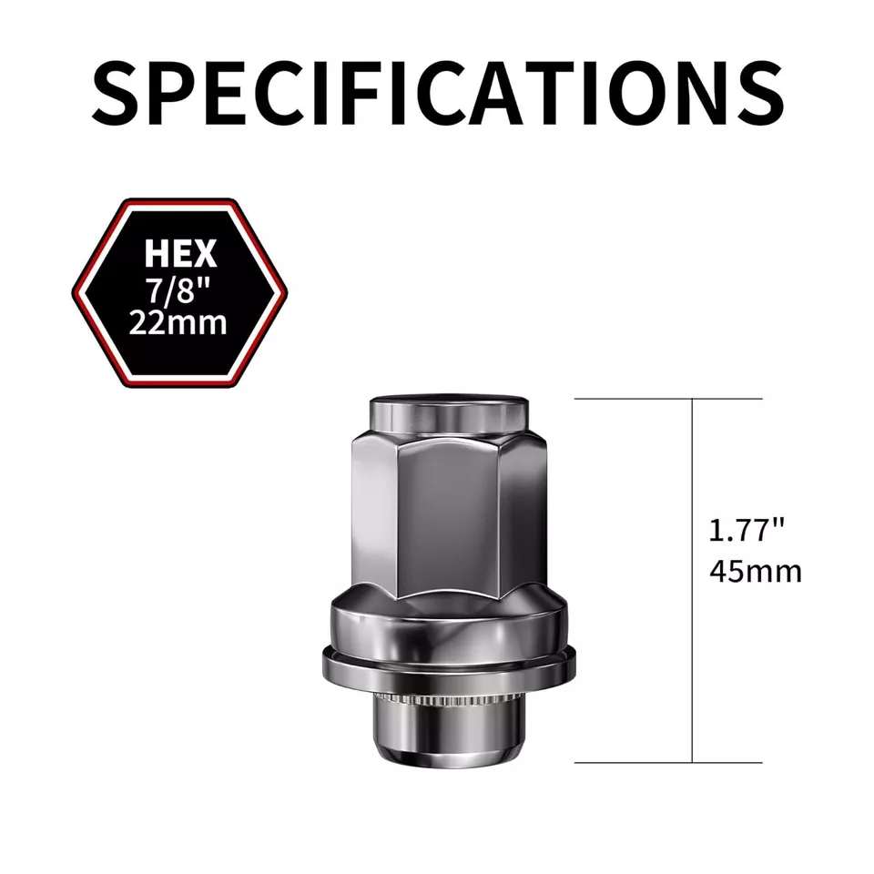 20 хромированных зажимных гаек 1,8 дюйма 14x1,5 от оригинального производителя подходят для Toyota Land Cruiser/Sequoia/Tundra - Изображение 2 из 4