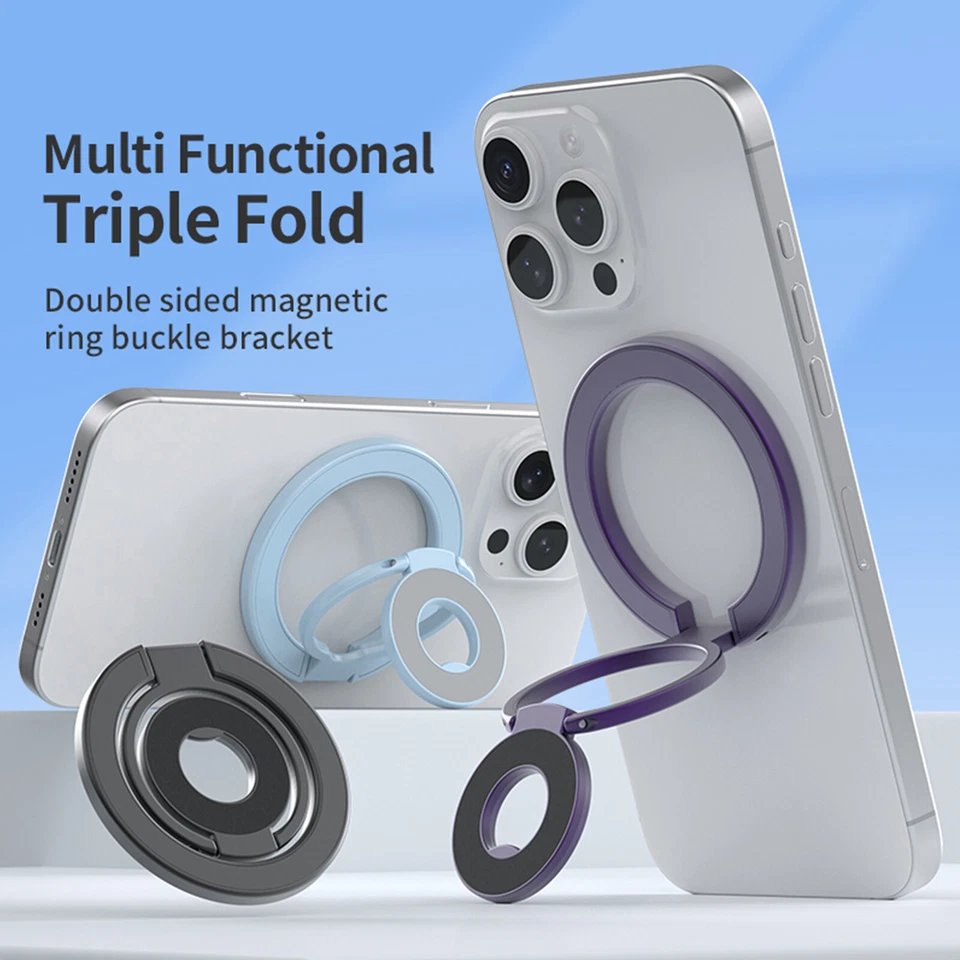 Soporte de anillo magnético doble para teléfono agarre para dedos soporte compatible con Mag Safe Foto 2 de 4