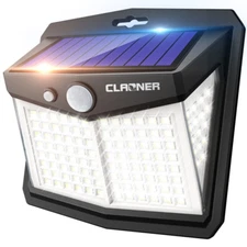 CLAONER Solar Power,128 LED Lights, Motion Sensor, Outdoor Security Lamp Wall