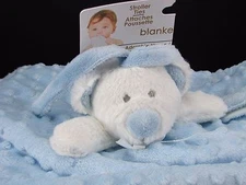 Blankets & Beyond Blue Minky Dot White Bear Security Lovey Pacifier Holder NEW