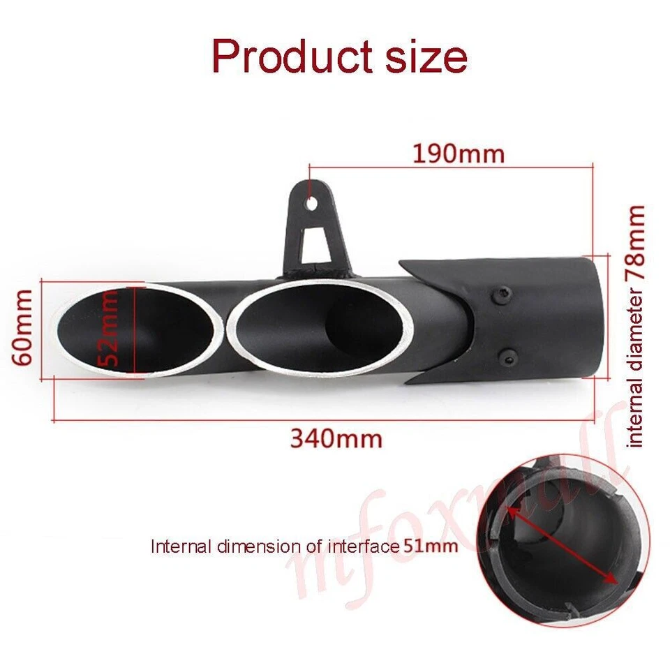 51mm Motorcycle Dual-outlet Exhaust Tail Pipe Muffler Tip Trim Accessories - Image 2 of 4