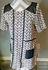 Anthrpologie Woman's Dress Size Small Black & White with Black Vegan Leather Det