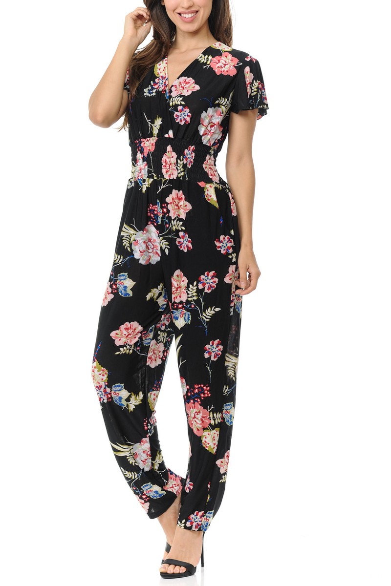 カメリア Auline Collection Women's Short Cap Sleeve V-Neck Long Pants