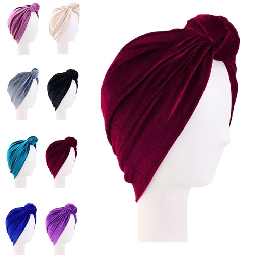 New Velvet Stretch Turban Hat Twist Knot Women Beanie Head Wrap Bonnet Chemo Cap - Picture 2 of 25