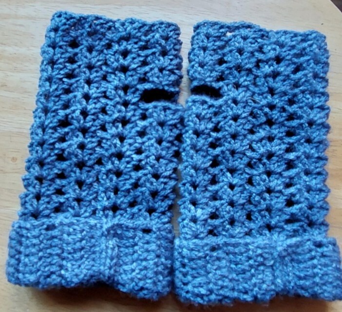 Ladies Handmade Crochet Fingerless Gloves Mittens Blue Denim💙💙 Christmas Gift eBay