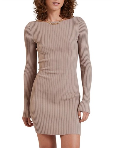 BEC & BRIDGE Lyla Long Sleeve Knit Mini Dress Sz 6 Brown - Picture 3 of 8