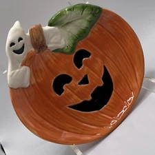 Vintage Omnibus By Fitz And Floyd 1996 Pumpkin Jack o Lantern Ghost Candy Dish