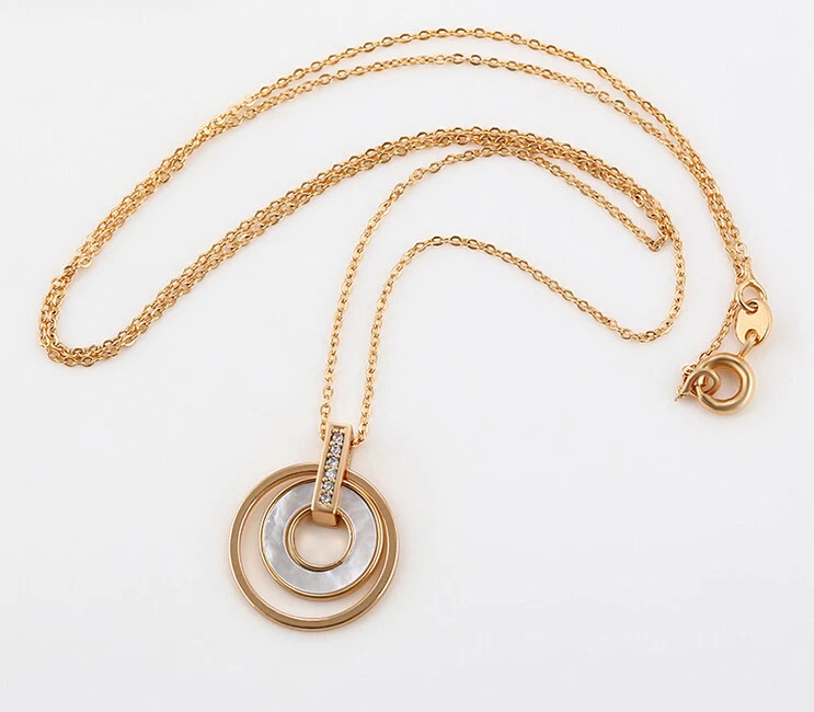 Edel Halskette Collier Perlmutt Anhänger Zirkon 750er Rolled Gold 18K vergoldet - Bild 3 von 4