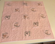 Vintage Baby Quilt Sleeping Animals , Machine Embroidered And Quilted Blanket