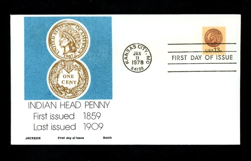 US FDC #1734 Jackson Smith 1978 Kansas City MO Indian Head Cent Penny Coin