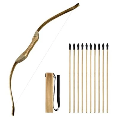 BASBON Wooden Bow and Arrow Set, Handmade 32 Inch Kids Bow and Arrow, Toy Bow and