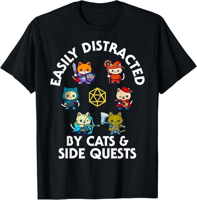 RPG Gamer Cats Side Quests D20 Dice Nerdy Cat Men Women Kids T-Shirt, Hoodie