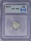 1921-D Mercury Dime 10C ICG VG8