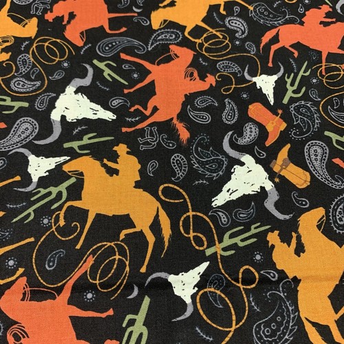 Cowboy Western Roping Fabric Remnant By Hancock Fabrics Horses Boots Rust Black - Picture 4 of 15